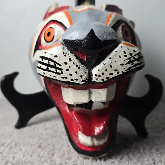 HandcraftedWood Cat Mask Wall Decor - Gray and Black